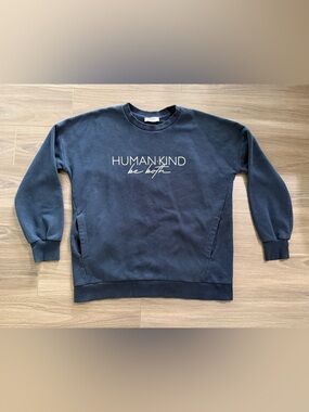 Zenana Outfitters Navy Blue "HUMAN•KIND be both" Crewneck Sweatshirt